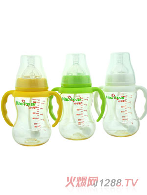 好可愛寬口自動(dòng)吸管手柄弧形奶瓶260ml